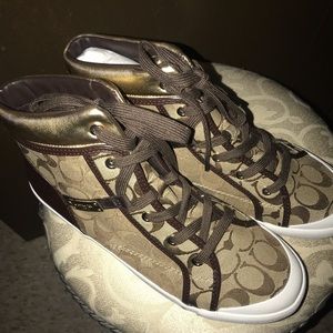 Coach Shoes - Coach Khaki and Gold Sneakers size 11 Coach Shoes - Coach Khaki and Gold Sneakers size 11